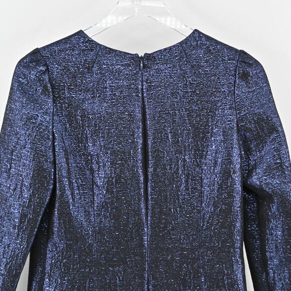 ARIANA‎ ROCKEFELLER Dress Size 0 Silk Black Blue Metallic Long Sleeve Shift Silk - Picture 6 of 12